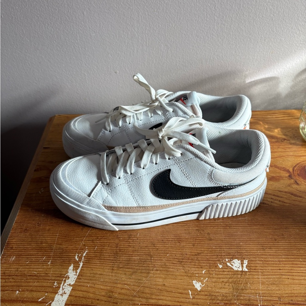 White Sneakers with Black Swoosh